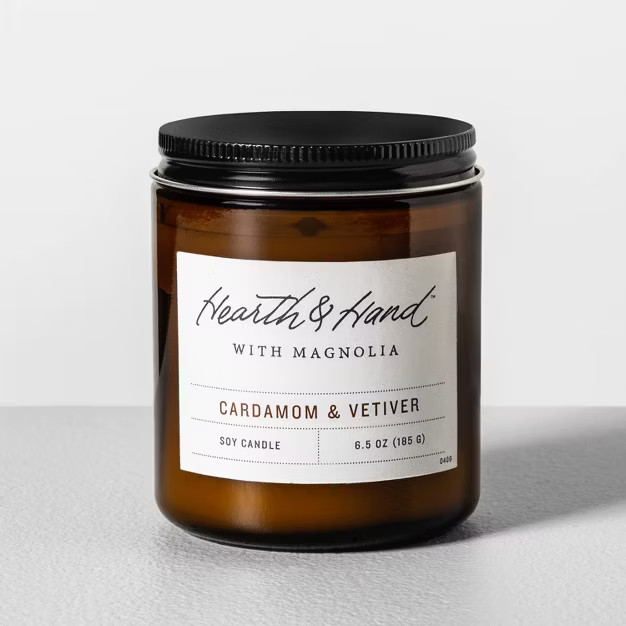6.5oz Cardamom & Vetiver Amber Glass Jar Candle - Hearth & Hand™ with Magnolia | Target