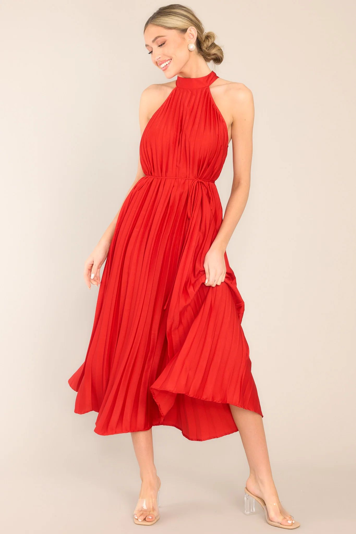 Joy In Everyday Red Pleated Midi Dress | Red Dress