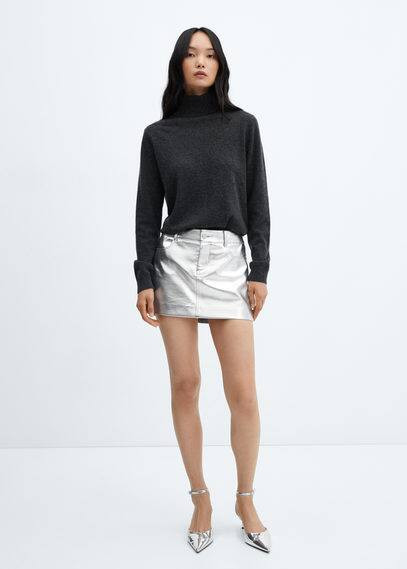 MANGO - Metallic leather-effect mini-skirt silver - L - Women | MANGO (US)