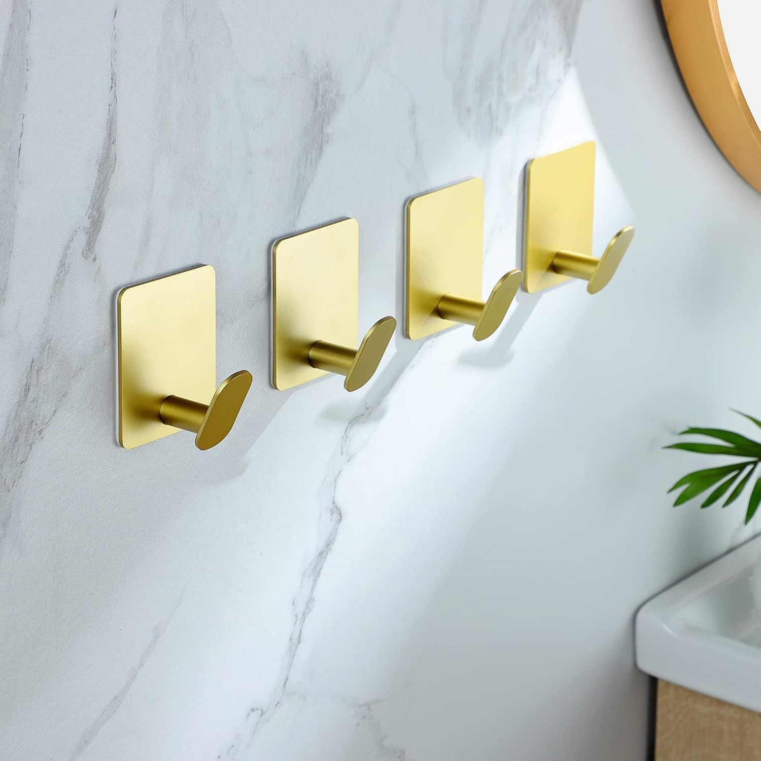 DELITON Adhesive Towel Hooks Gold - 4 Pack Towel Hook for Coat Robe Stick on Bathroom Wall Brushe... | Amazon (US)