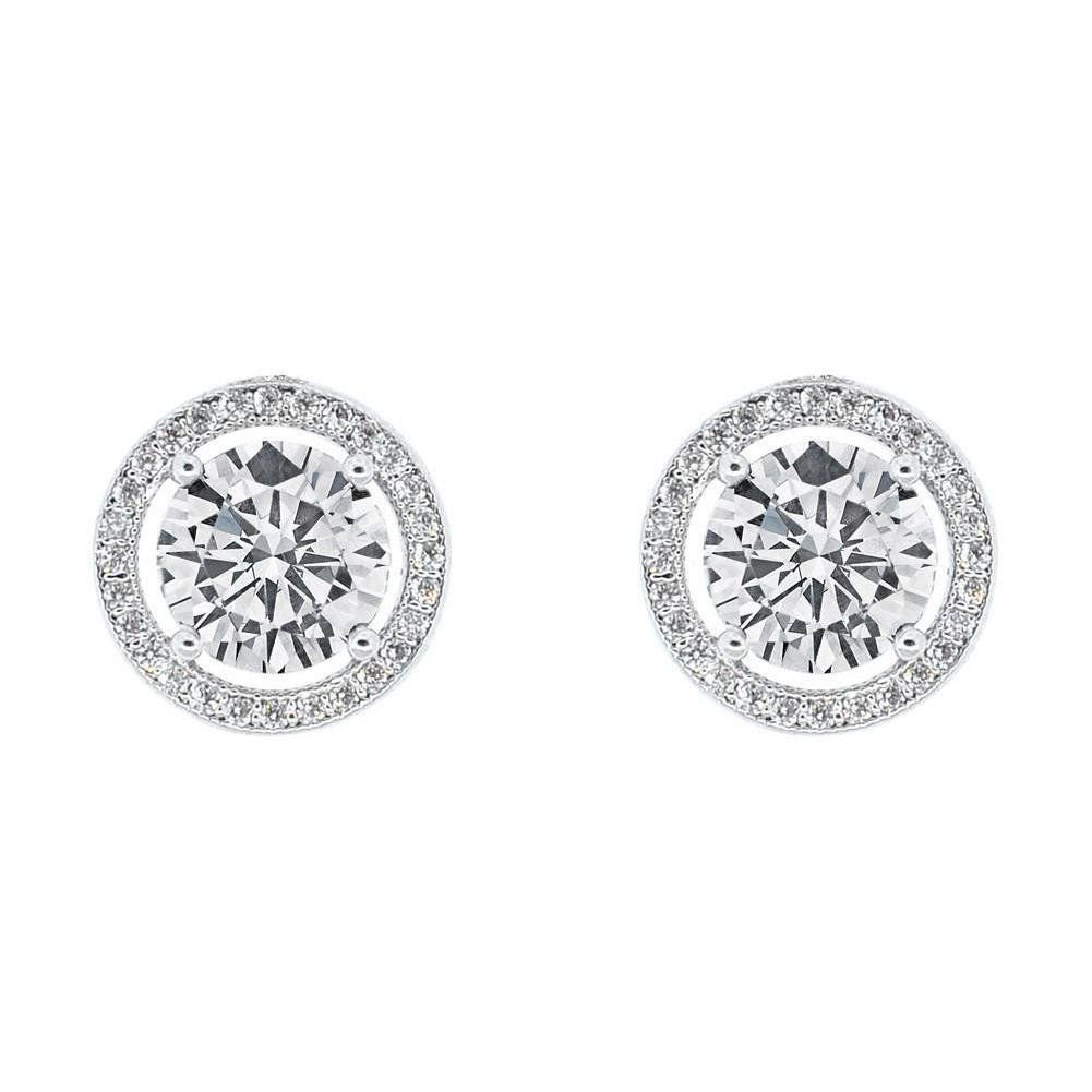 Cate & Chloe Ariel 18k White Gold Halo CZ Stud Earrings, Silver Simulated Diamond Earrings, Round... | Walmart (US)