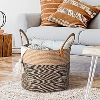 CHICVITA Jute Woven Storage Basket With Handles, Wicker Floor Basket, Boho Decorative Basket For ... | Amazon (US)