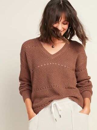 Textured Pointelle-Knit V-Neck Sweater for Women | Old Navy (US)