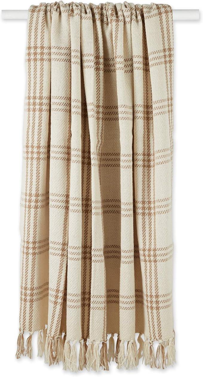 DII Modern Farmhouse Plaid Collection Cotton Fringe Throw Blanket, 50x60, White/Stone | Amazon (US)