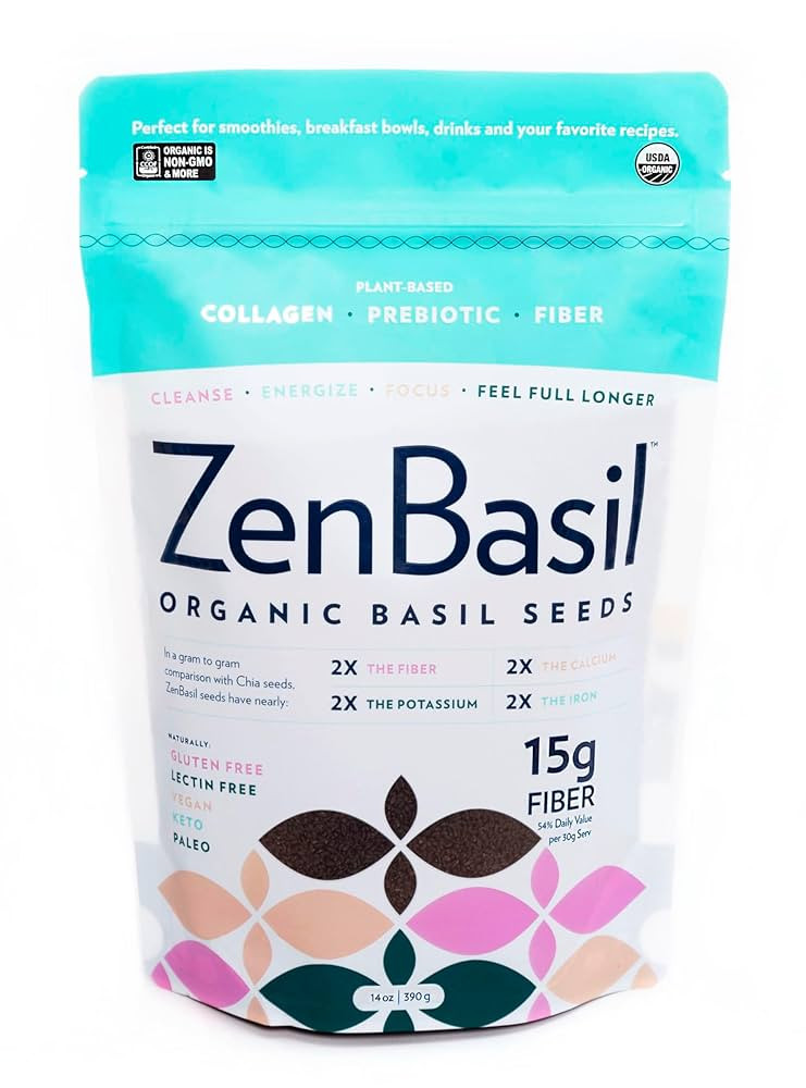 Zen Basil Seeds | edible basil seeds usda organic, kosher, non-gmo, lectin free, gluten free, pla... | Amazon (US)