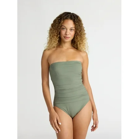 Time and Tru Women's and Women's Plus Ribbed Bandeau One Piece Swimsuit, Sizes XS-2X | Walmart (US)