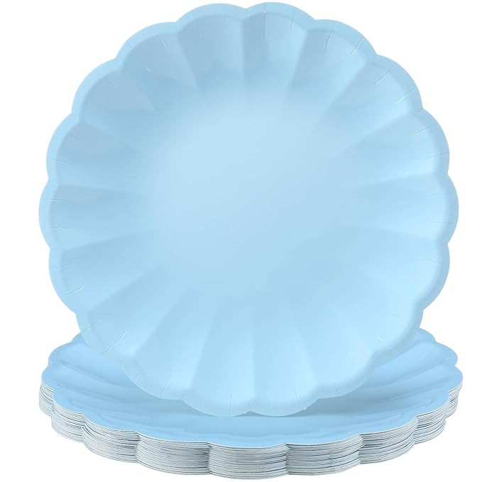 Newtay 30 Pcs Large Scalloped Paper Plates 9.5 Inch Shell Edge Disposable Dinner Plates for Birth... | Amazon (US)