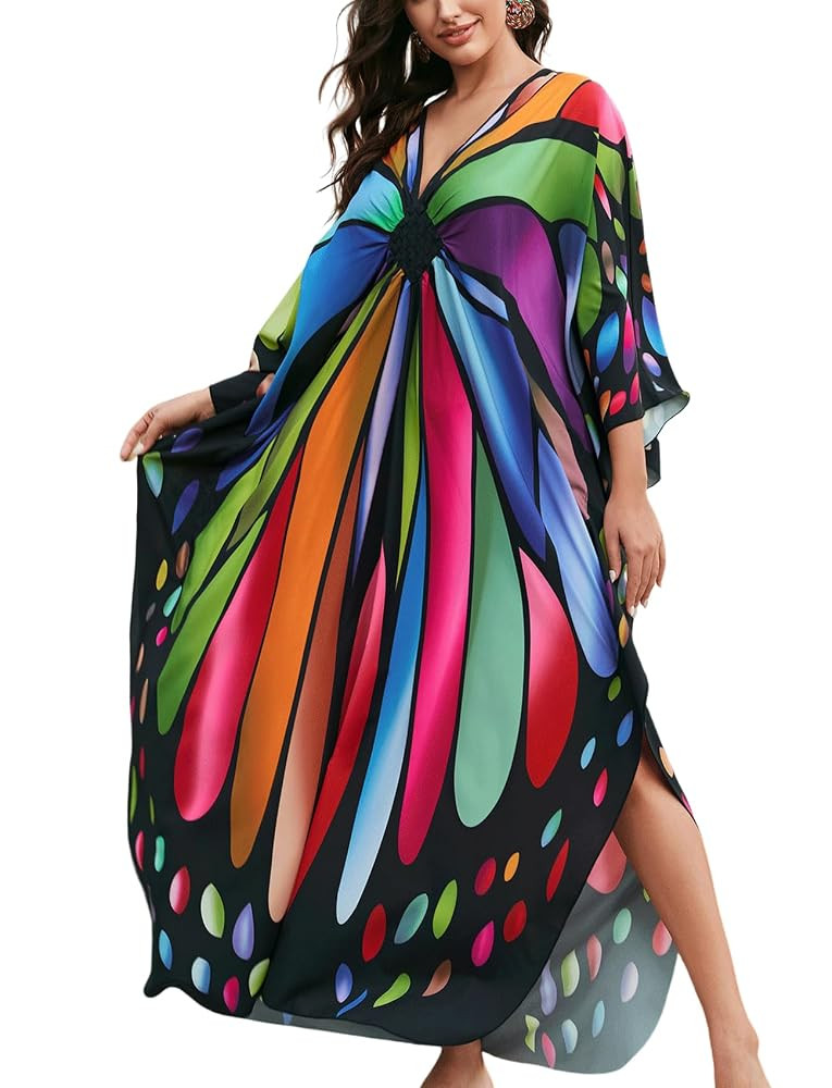 Kaftan Dresses for Women Plus Size Batwing Sleeve Caftans Long Bathing Suit Cover Up Maxi Beach D... | Amazon (US)