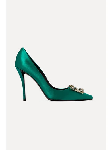 Flower crystal-embellished satin pumps | NET-A-PORTER (US)