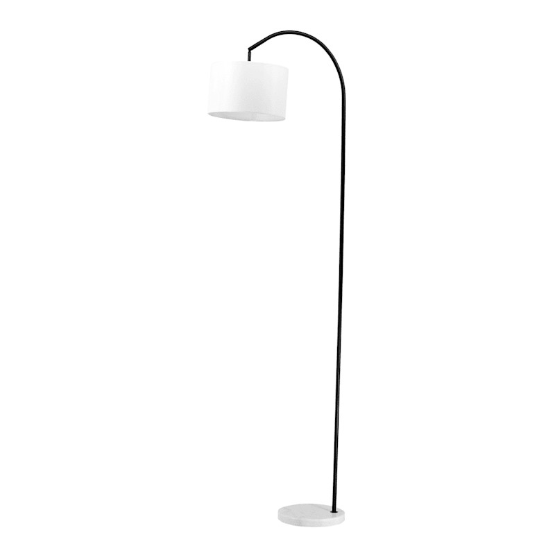 Black Arc Floor Lamp with Marble Base & White Fabric Drum Shade, 70" | At Home