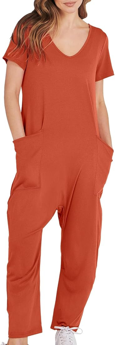 ANRABESS Jumpsuits for Women Casual Summer Rompers 2023 Dressy Fashion Clothes Outfits Short Slee... | Amazon (US)