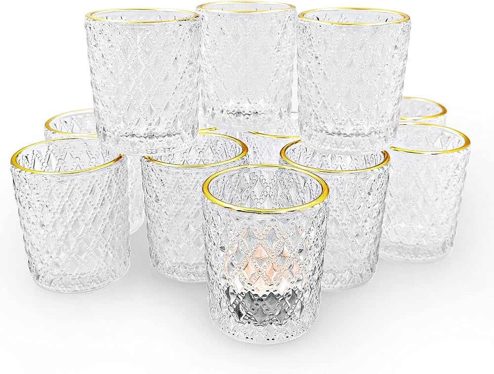 Amazon.com: SHMILMH Clear Tealight Candle Holders Set of 24, Glass Votive Candle Holders with Rim... | Amazon (US)