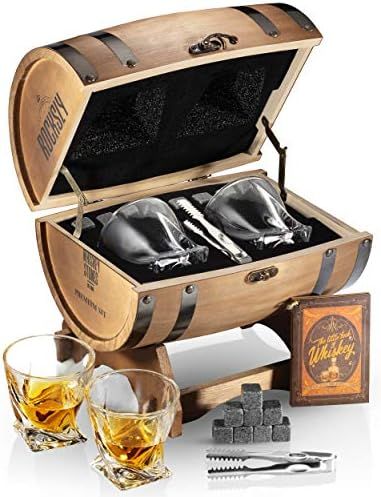 ROCKSLY Whiskey Stones Gift Set for Men in Whiskey Barrel Gift Box | 8 Whiskey Rocks, 2 Whiskey G... | Amazon (US)
