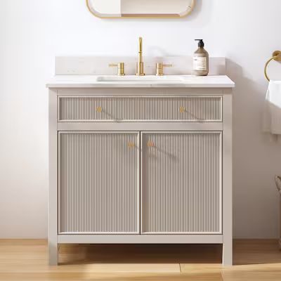 allen + roth Sandbanks 36-in Greige Undermount Single Sink Bathroom Vanity with White Engineered ... | Lowe's