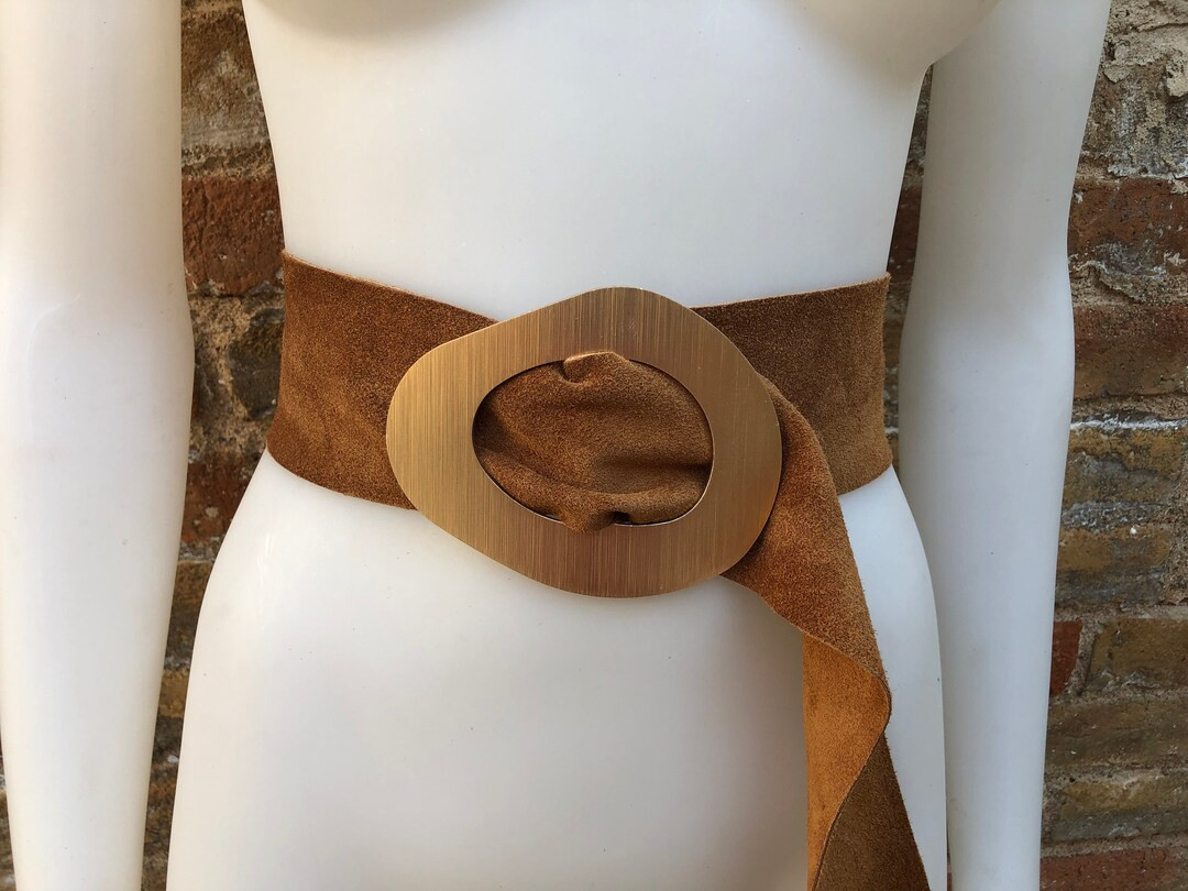 Camel Brown Suede Waist Belt With Large Metal Buckle. Soft Suede Belt in Light Saddle Brown. Boho... | Etsy (US)