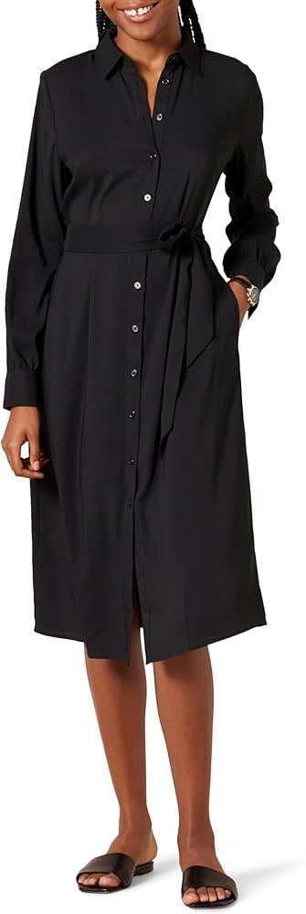 Amazon Essentials Women's Georgette Long Sleeve Midi Length Shirt Dress | Amazon (US)