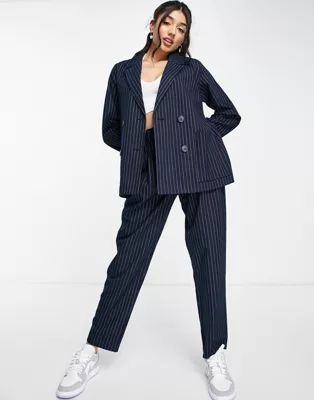 Monki recyled polyester blazer in navy pinstripe - part of a set | ASOS (Global)