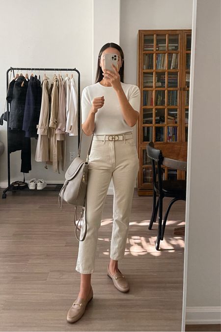 Neutral Smart casual workwear 

• top - xs, linked similar 
• jeans - everlane, being phased out so I’ve linked to similar styles 
• loafers - tts, very comfortable 
• backpack/purse 

#LTKworkwear #LTKstyletip