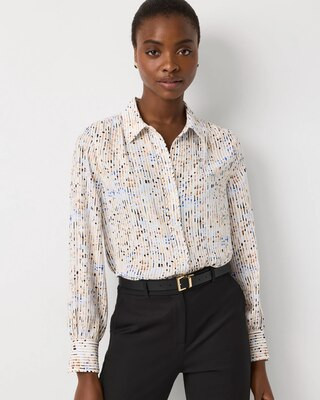 Women's Soft Shirt with Piping in Coding Geo Ecru size XL | White House Black Market | White House Black Market