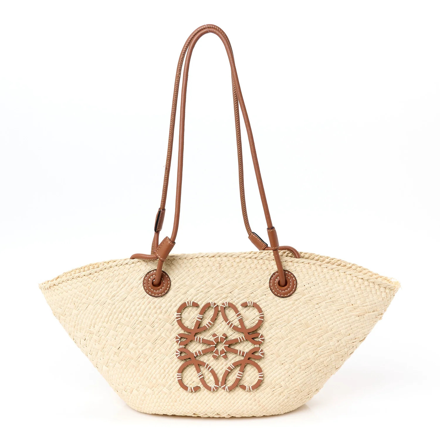 Loewe Calfskin Raffia Paulas Ibiza Small Anagram Basket Tote Bag Natural Tan 1751788 | FASHIONPHILE (US)