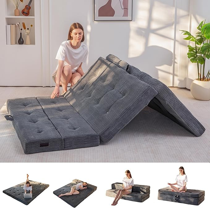 MAXYOYO Folding Mattress, 4 Inch Tufted Foldable Mattress Full Foam Bed, Tri-Fold Floor Couch wit... | Amazon (US)