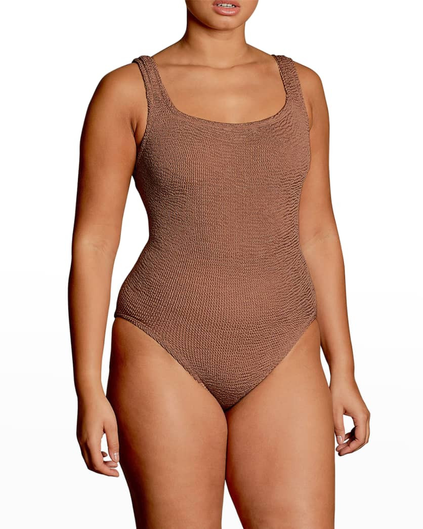 Hunza G Square-Neck High-Cut One-Piece Swimsuit | Neiman Marcus