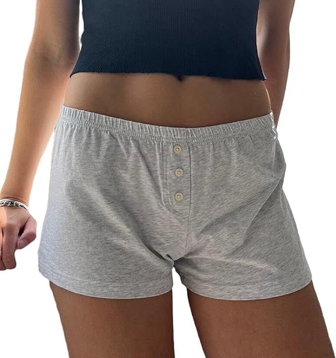 NUFIWI Women Lounge Shorts Floral Print Y2k Low Rise Sexy Micro Shorts Elastic Pajama Bottoms Cut... | Amazon (US)