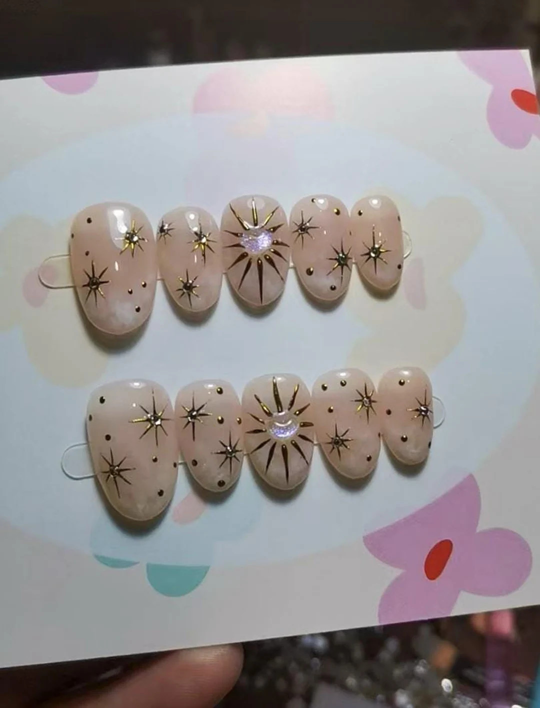 Ombre Star Press on Nails: Y2K Hand-painted Faux Acrylic Nails - Etsy | Etsy (US)