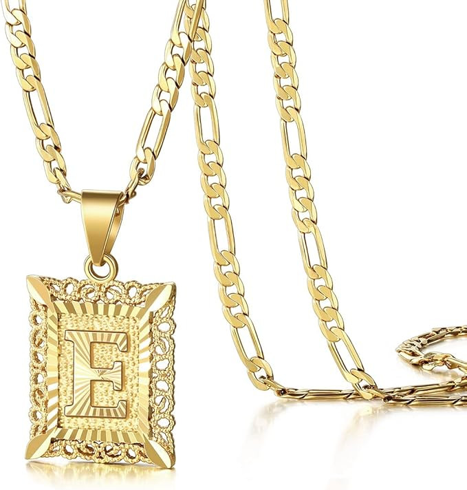KissYan Initial Letter Pendant Necklace for Men Womens, 18K Gold Plated Square Capital Monogram N... | Amazon (US)