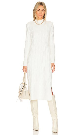 Long Cabled Midi Sweater Dress in Antique White | Revolve Clothing (Global)
