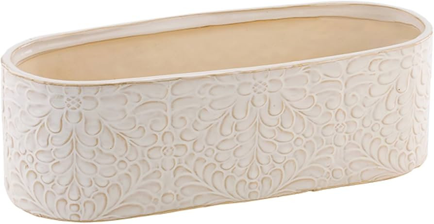 Napco Imports Floral Embossed Ceramic Pot with White Glaze for Indoor Plants Planter, 5.5 x 14-In... | Amazon (US)