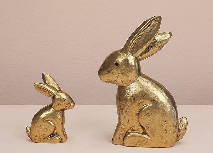 WONDROUS' DECO Wooden Golden Easter Bunny Figurines, Small Decorative Easter Bunny Statue Set of ... | Amazon (US)