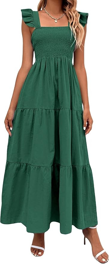 MakeMeChic Women's Summer Boho Dress Floral Print Spaghetti Strap Square Neck Shirred Maxi Dress ... | Amazon (US)