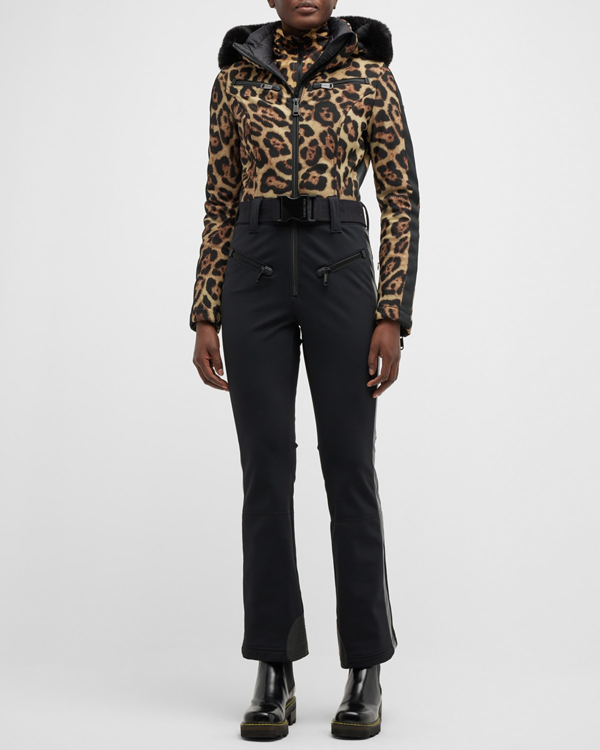 Lynx Leopard Print Belted Ski Suit | Neiman Marcus