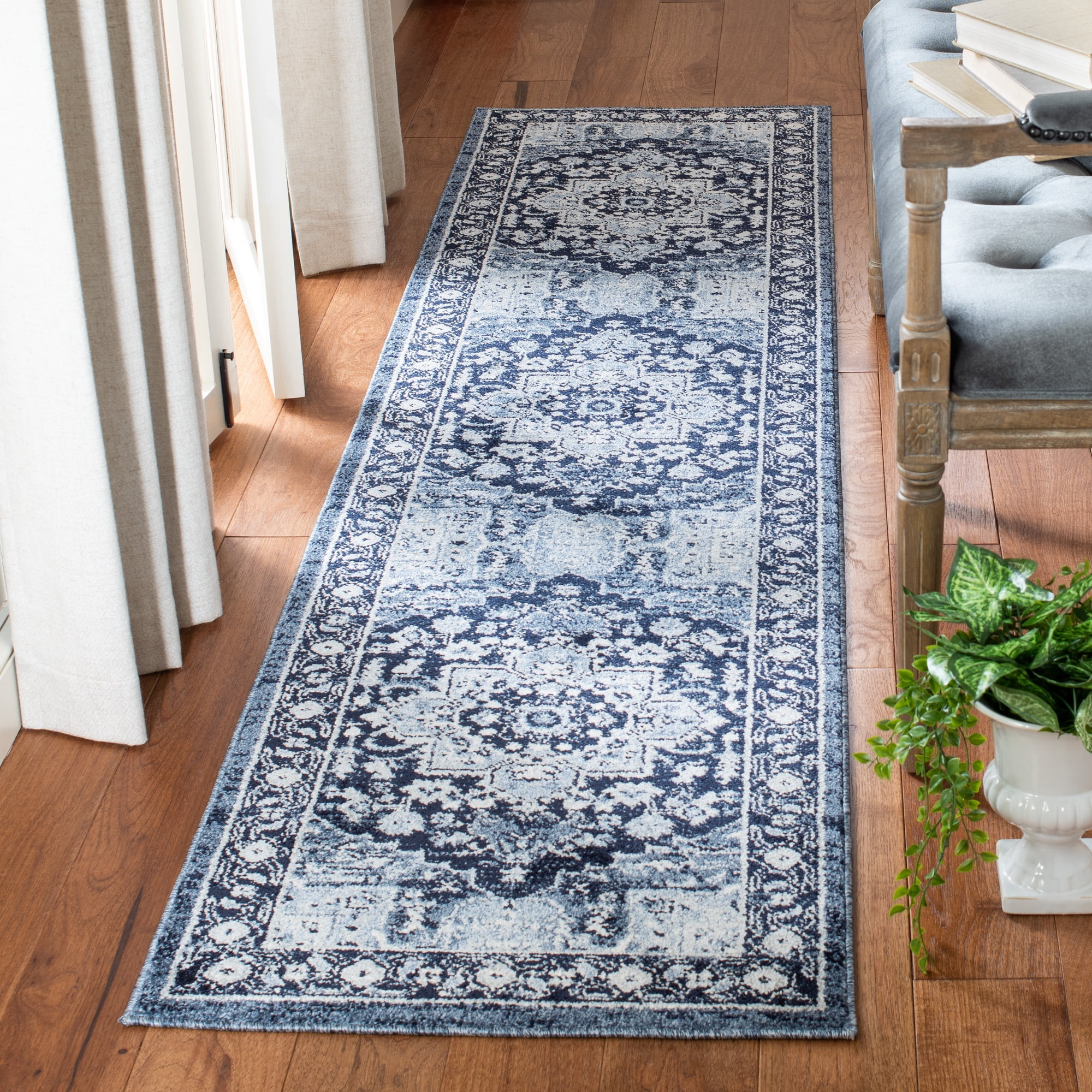 SAFAVIEH Charleston Hannan Oriental Runner Rug, Navy/Blue, 2' x 8' | Walmart (US)