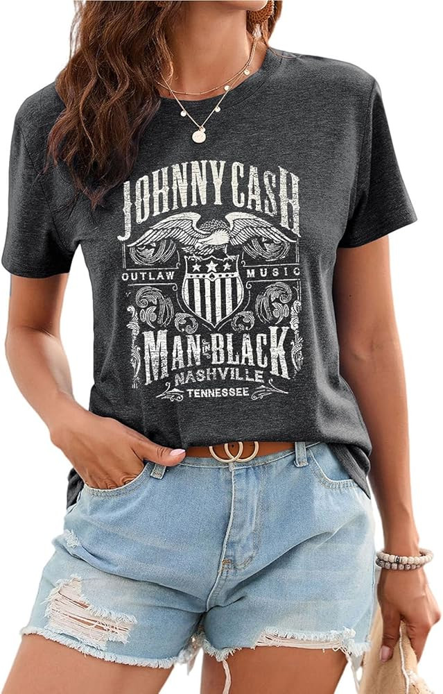 Women Graphic Vintage Band Tees Country Western Cowgirl Casual T-Shirt | Amazon (US)