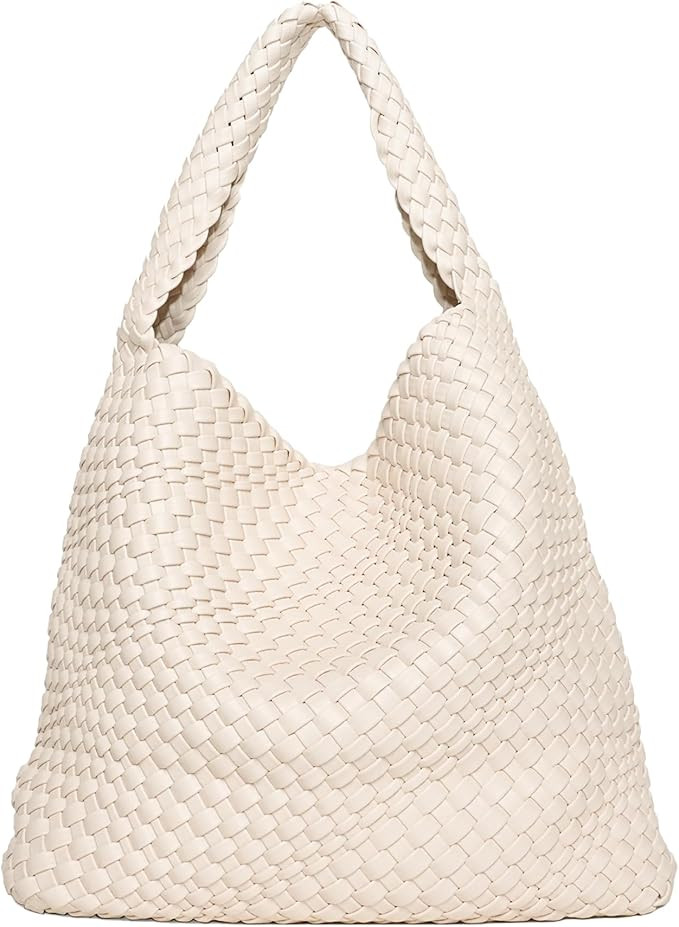 NEWBELLA Woven Bag for Women, PU Leather Fashion Summer Beach Travel Handbag and Purse Handmade | Amazon (US)