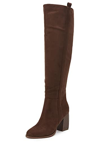SERAIH Womens Over The Knee Thigh High Boots Faux Suede Pointed Toe Side Zipper Chunky Block Heel Stretch Boots | Amazon (US)