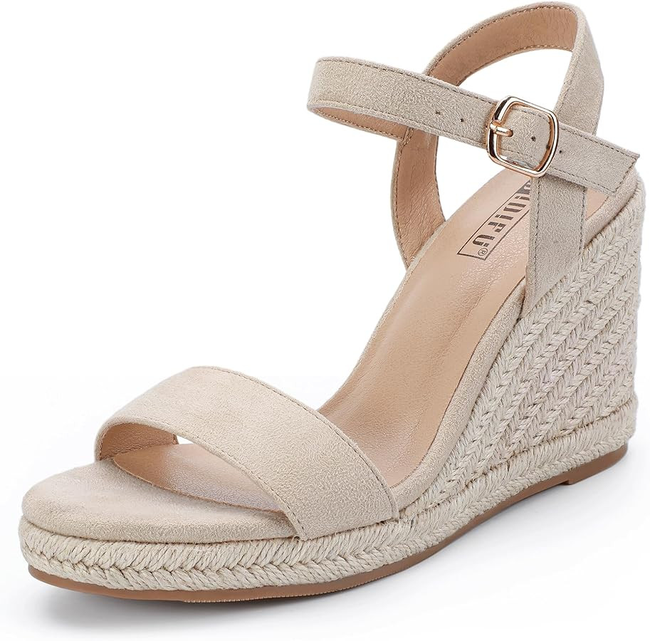 IDIFU IN4 Espadrille Wedge Sandals for Women Open Toe Ankle Strap Platform Wedges Heels Causal Su... | Amazon (US)