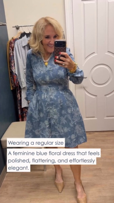 A feminine blue floral dress is such an easy way to look polished without feeling overdressed. The defined waist and softly flared skirt create a flattering silhouette, while the pretty floral pattern adds just enough detail to make the dress feel special. Paired with neutral heels, it’s an effortless choice for lunch, dinner, church, or a special occasion. Wearing my regular size.

💡 LTK MADE EASY
❤️ Heart = Support my posts!
🔖 Save = Get sale & restock alerts
📋 Lists = Keep favorites organized
📲 Share = Send lists and products to a friend. Hello, Christmas List!
💬 Comment = Ask me anything about what I'm wearing.:-)

#LTKgrwm #LTKootd #LTKOver40