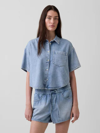 UltraSoft Denim Oversized Camp Shirt | Gap (CA)