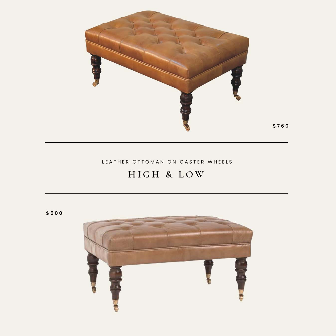 High / Low: Leather Ottoman on Caster Wheels

#LTKHome