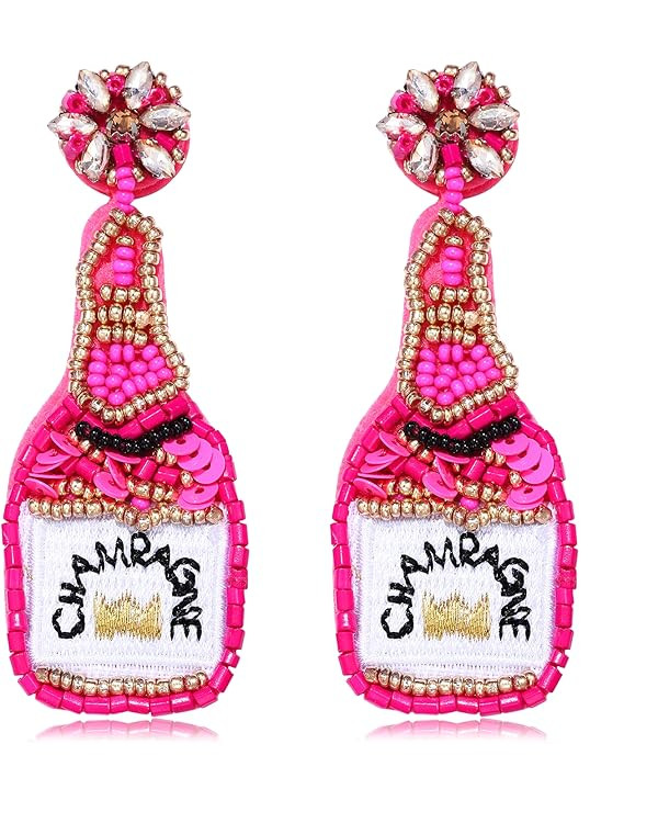 HZEYN Beaded Earrings Champagne Bottle Drop Dangle Earrings Handmade Champagne Earrings Fashion J... | Amazon (US)