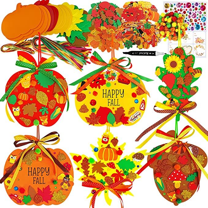 Winlyn 24 Sets Fall Pumpkin Ornaments Decorations DIY Fall Craft Kits Foam Pumpkin Apple Acorn Au... | Amazon (US)