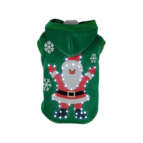 Pet Life Green Polyester/Cotton LED Lighted Hands Up Santa Dog Sweater | Bed Bath & Beyond