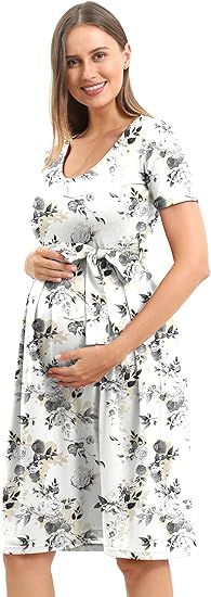 SUNNYBUY Women's Maternity Dress Casual Maternity Swing Dress Pregnancy Clothes Knee Length with ... | Amazon (US)