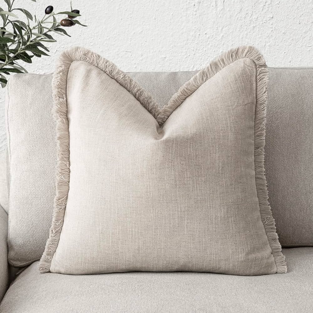 Foindtower Decorative Linen Fringe Throw Pillow Covers Cozy Boho Farmhouse Cushion Cover with Tas... | Amazon (US)