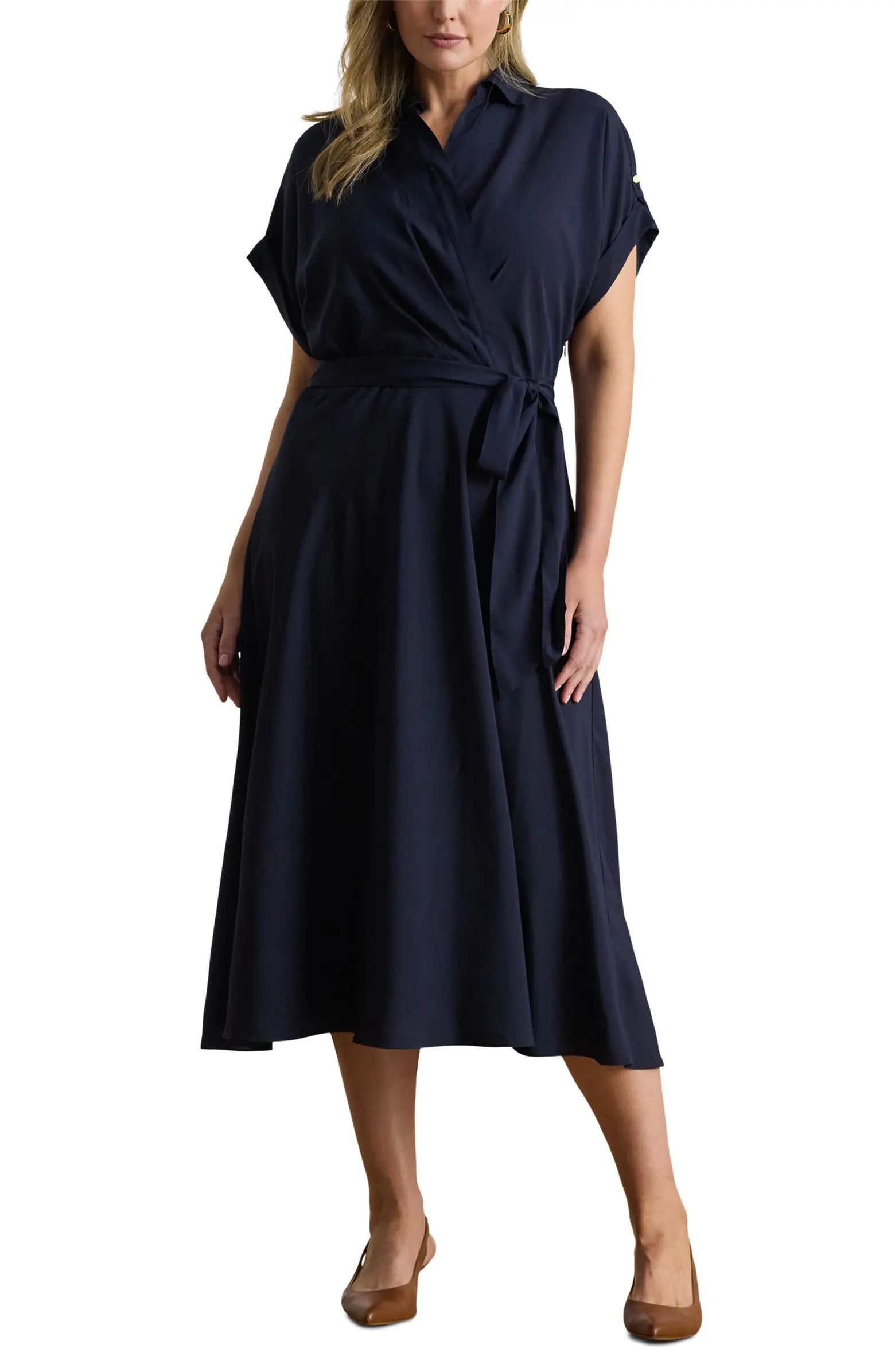 Wrap Bodice Crêpe de Chine Midi Dress | Nordstrom