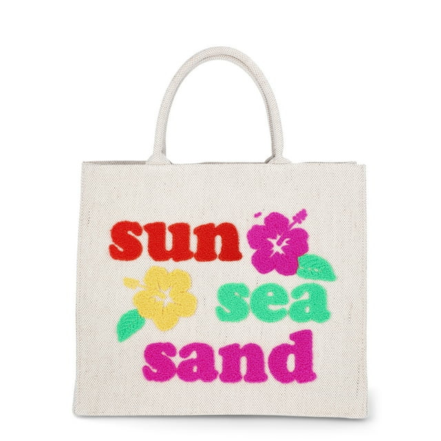 No Boundaries Burlap Tote Bag, Sun, Sea, Surf Natural, Women’s | Walmart (US)