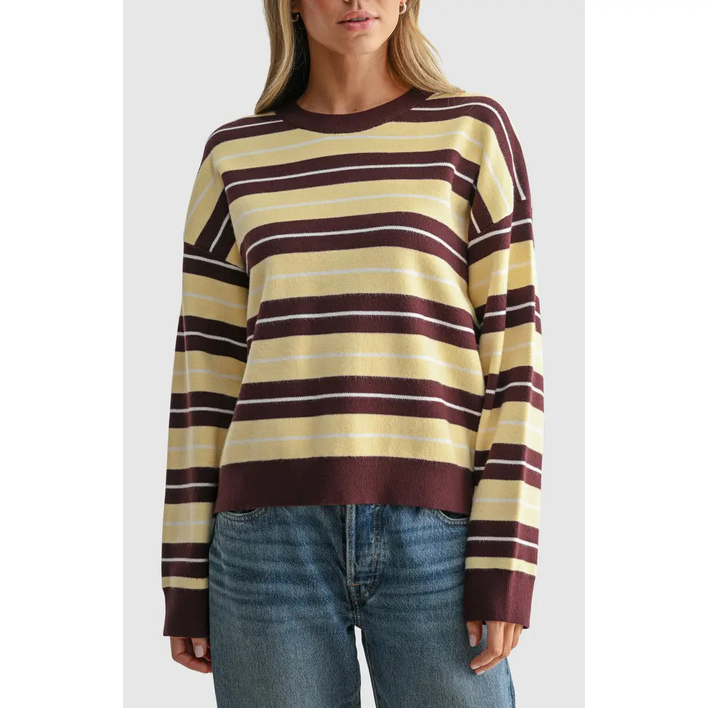 All in Favor Striped Crewneck Sweater in Yellow Brown Stripe at Nordstrom, Size X-Small | Nordstrom